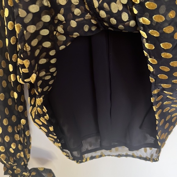 Express Long Sleeve Sheer Lined Gold Velvet Dot Blouse Size Small - Picture 9 of 11